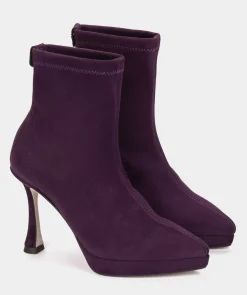 Chaussure Pedro Miralles Bottines A Talons En Tissu Stretch Effet Daim Violet Ante Strech Prugna