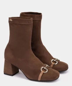 Chaussure Pedro Miralles Bottines A Talons En Tissu Elastique. Ante Strech Tabaco