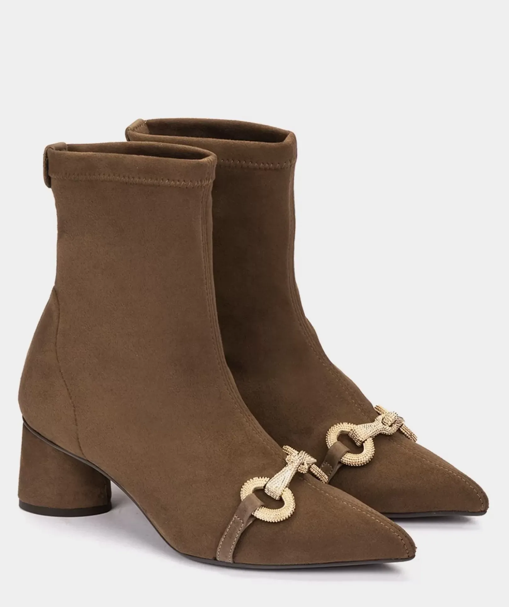 Chaussure Pedro Miralles Bottines A Talons En Tissu Stretch Effet Daim De Couleur Marron Ante Strech Tabaco
