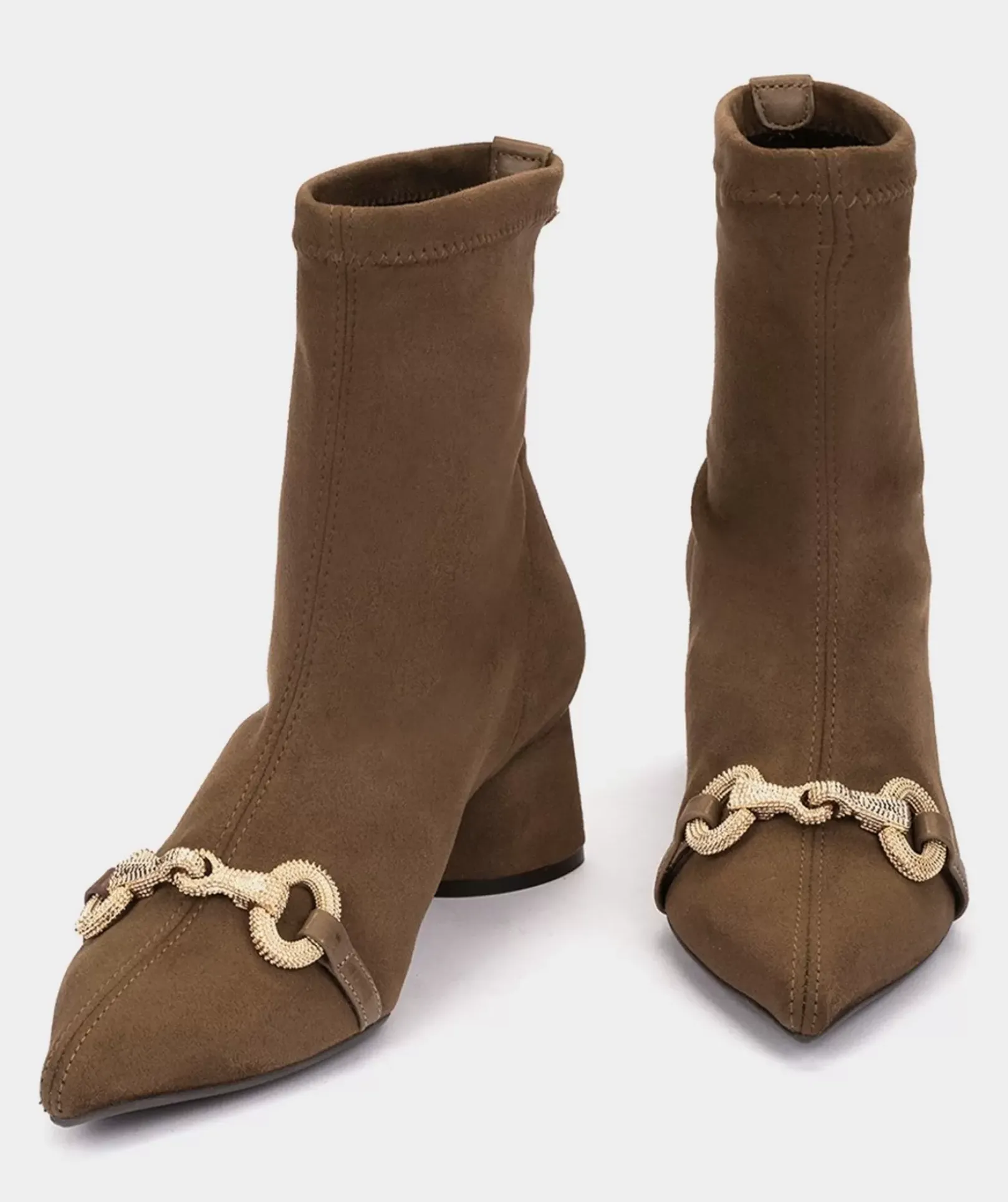 Chaussure Pedro Miralles Bottines A Talons En Tissu Stretch Effet Daim De Couleur Marron Ante Strech Tabaco