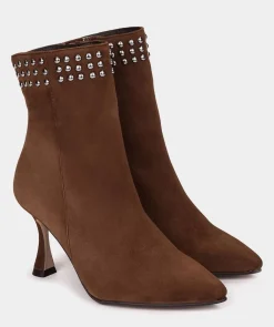 Chaussure Pedro Miralles Bottines A Talons Hauts En Daim Marron Amalfi Tabac