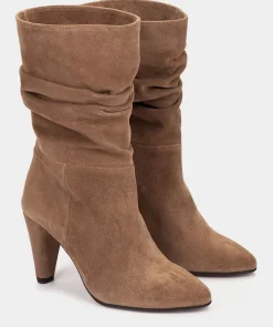 Chaussure Pedro Miralles Bottines A Talons Mi-Mollet En Cuir Noir Velour Birra