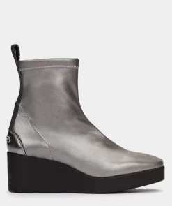 Chaussure Pedro Miralles Bottines Compensees A Plateforme En Cuir Vegan Stretch Fume Metallise Supreme Strech Humo