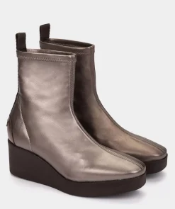 Chaussure Pedro Miralles Bottines Compensees A Plateforme En Cuir Vegan Stretch Fume Metallise Supreme Strech Humo
