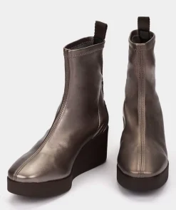 Chaussure Pedro Miralles Bottines Compensees A Plateforme En Cuir Vegan Stretch Fume Metallise Supreme Strech Humo