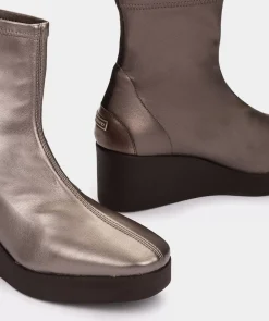 Chaussure Pedro Miralles Bottines Compensees A Plateforme En Cuir Vegan Stretch Fume Metallise Supreme Strech Humo