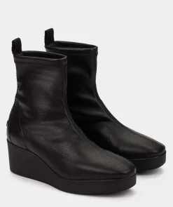 Chaussure Pedro Miralles Bottines Compensees Noires En Cuir Vegan Elastique Onix Negro