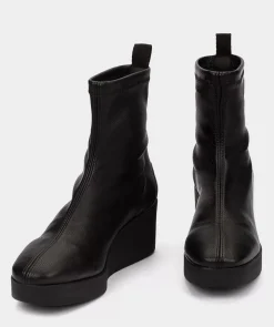 Chaussure Pedro Miralles Bottines Compensees Noires En Cuir Vegan Elastique Onix Negro