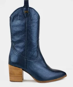 Chaussure Pedro Miralles Bottines Demi-Rondes En Cuir Suede De Couleur Metallisee Nucleo Metal Petroleo