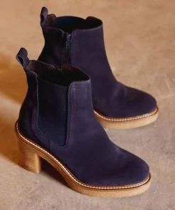Chaussure Pedro Miralles Bottines En Cuir Bleu Marine Avec Empiecements Lateraux Elastiques Velour Navy
