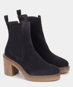 Chaussure Pedro Miralles Bottines En Cuir Bleu Marine Avec Empiecements Lateraux Elastiques Velour Navy