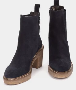 Chaussure Pedro Miralles Bottines En Cuir Bleu Marine Avec Empiecements Lateraux Elastiques Velour Navy