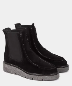 Chaussure Pedro Miralles Bottines En Cuir Fendu Avec Cotes Elastiques Noirs Velour Negro