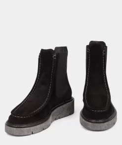 Chaussure Pedro Miralles Bottines En Cuir Fendu Avec Cotes Elastiques Noirs Velour Negro