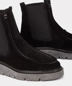 Chaussure Pedro Miralles Bottines En Cuir Fendu Avec Cotes Elastiques Noirs Velour Negro