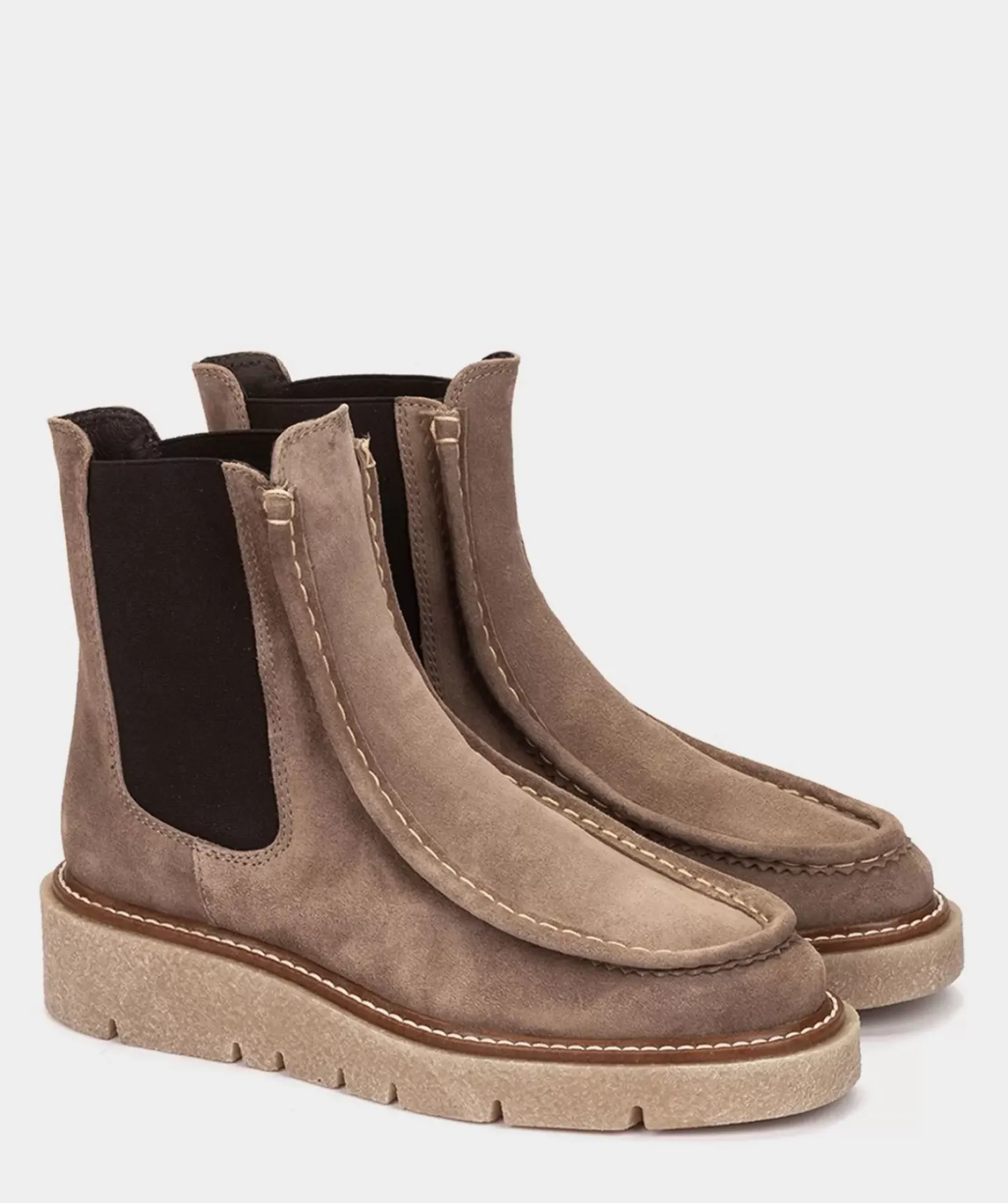 Chaussure Pedro Miralles Bottines En Cuir Fendu Avec Cotes Elastiques Beiges Velour Marmota