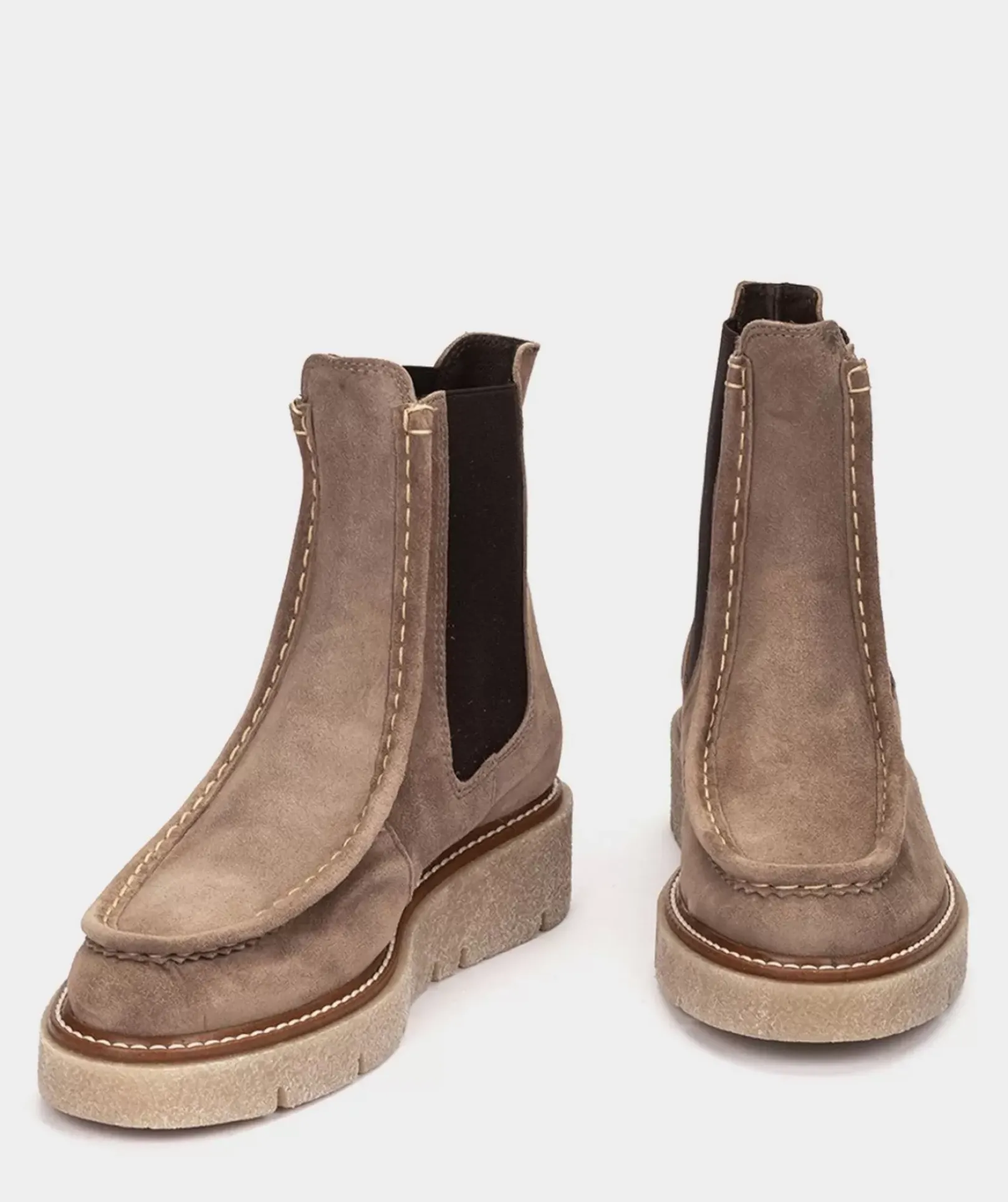 Chaussure Pedro Miralles Bottines En Cuir Fendu Avec Cotes Elastiques Beiges Velour Marmota