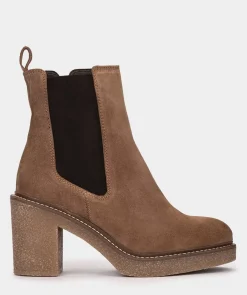 Chaussure Pedro Miralles Bottines En Cuir Marron Avec Panneaux Elastiques Sur Les Cotes Velour Birra