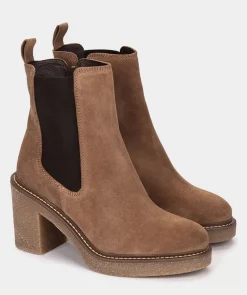 Chaussure Pedro Miralles Bottines En Cuir Marron Avec Panneaux Elastiques Sur Les Cotes Velour Birra