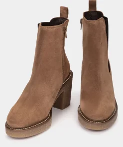Chaussure Pedro Miralles Bottines En Cuir Marron Avec Panneaux Elastiques Sur Les Cotes Velour Birra