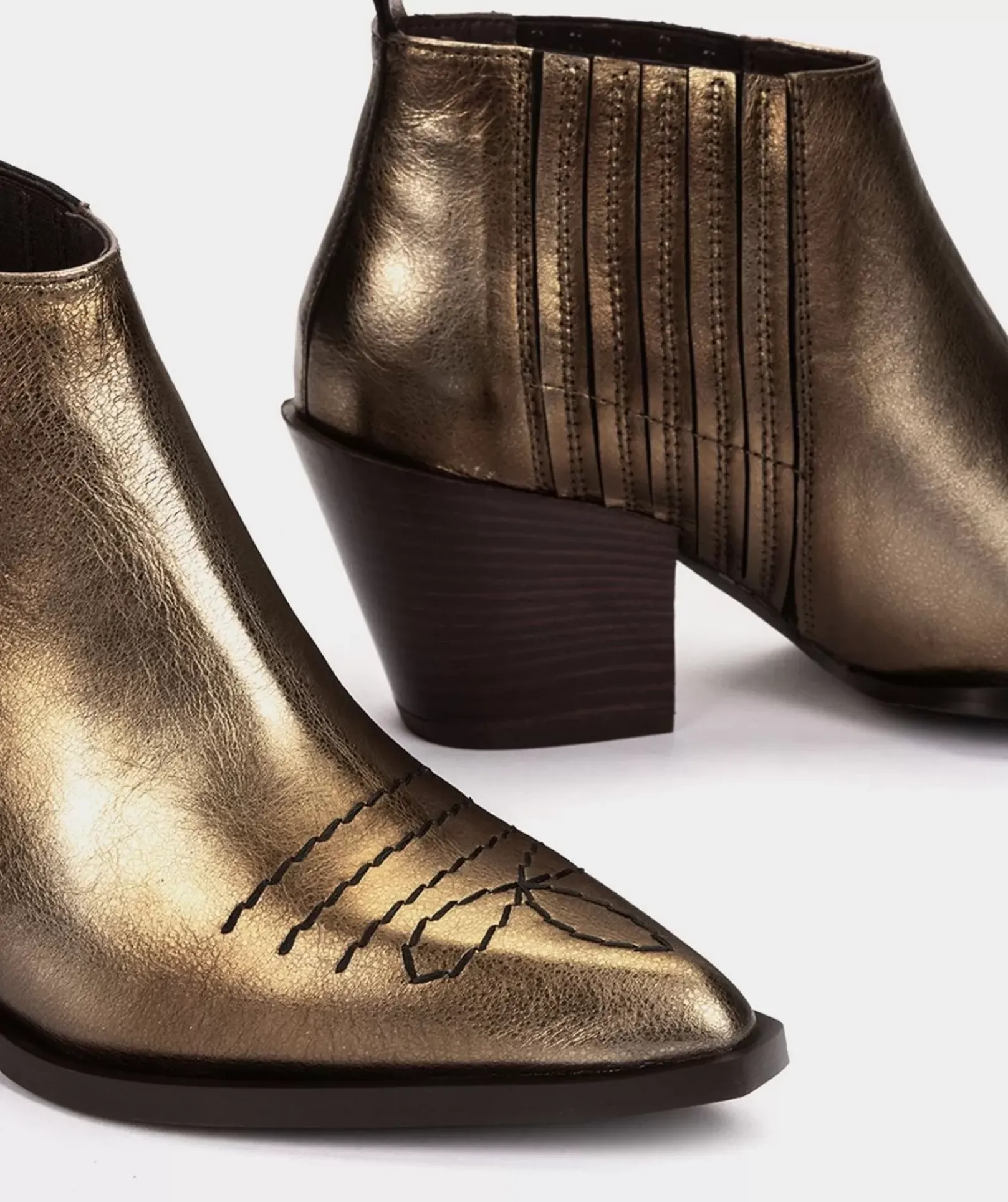 Chaussure Pedro Miralles Bottines En Cuir Metallise Bronze Metal Viejo Humo