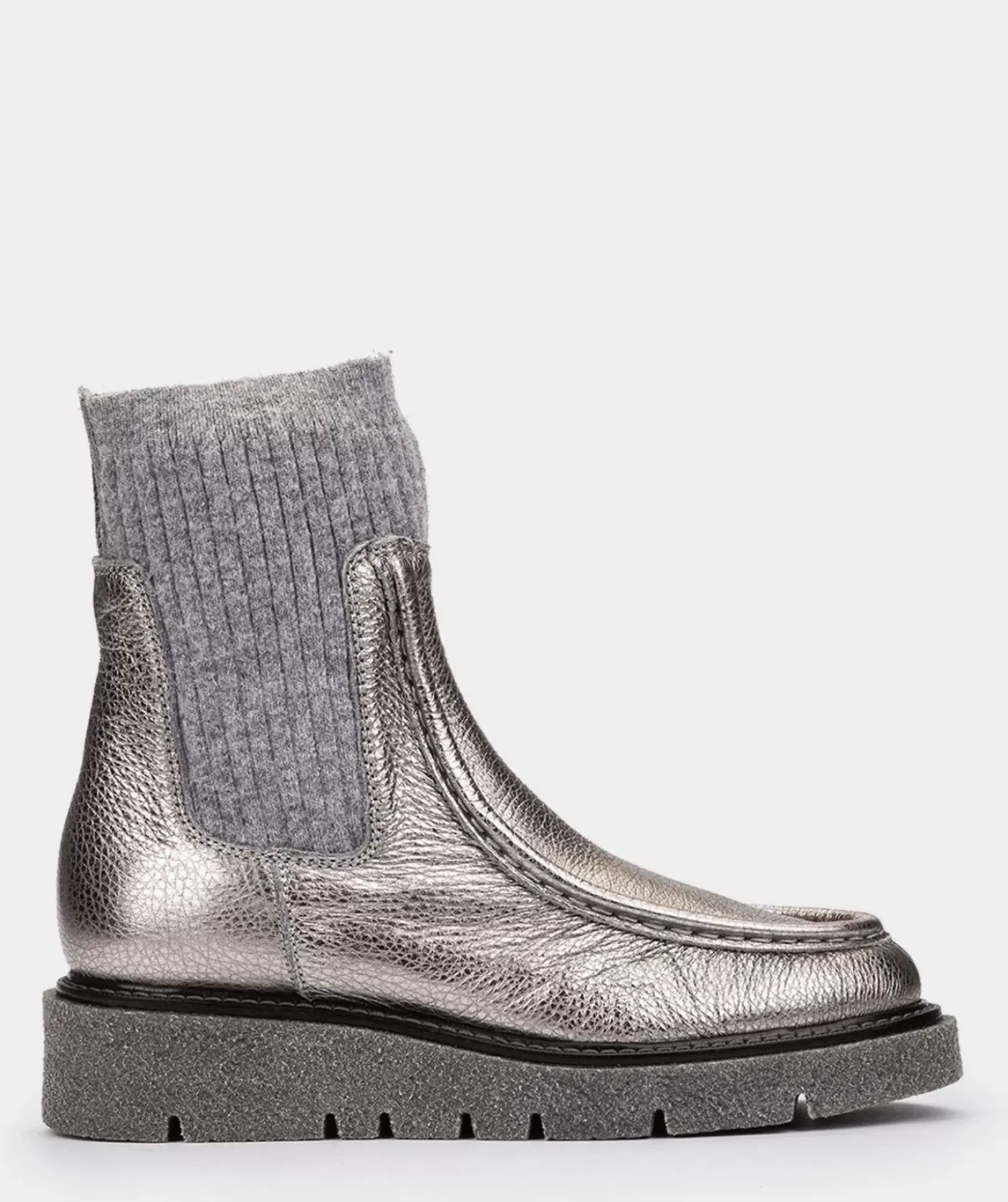 Chaussure Pedro Miralles Bottines En Cuir Metallise Argente Nucleo Metal Peltro