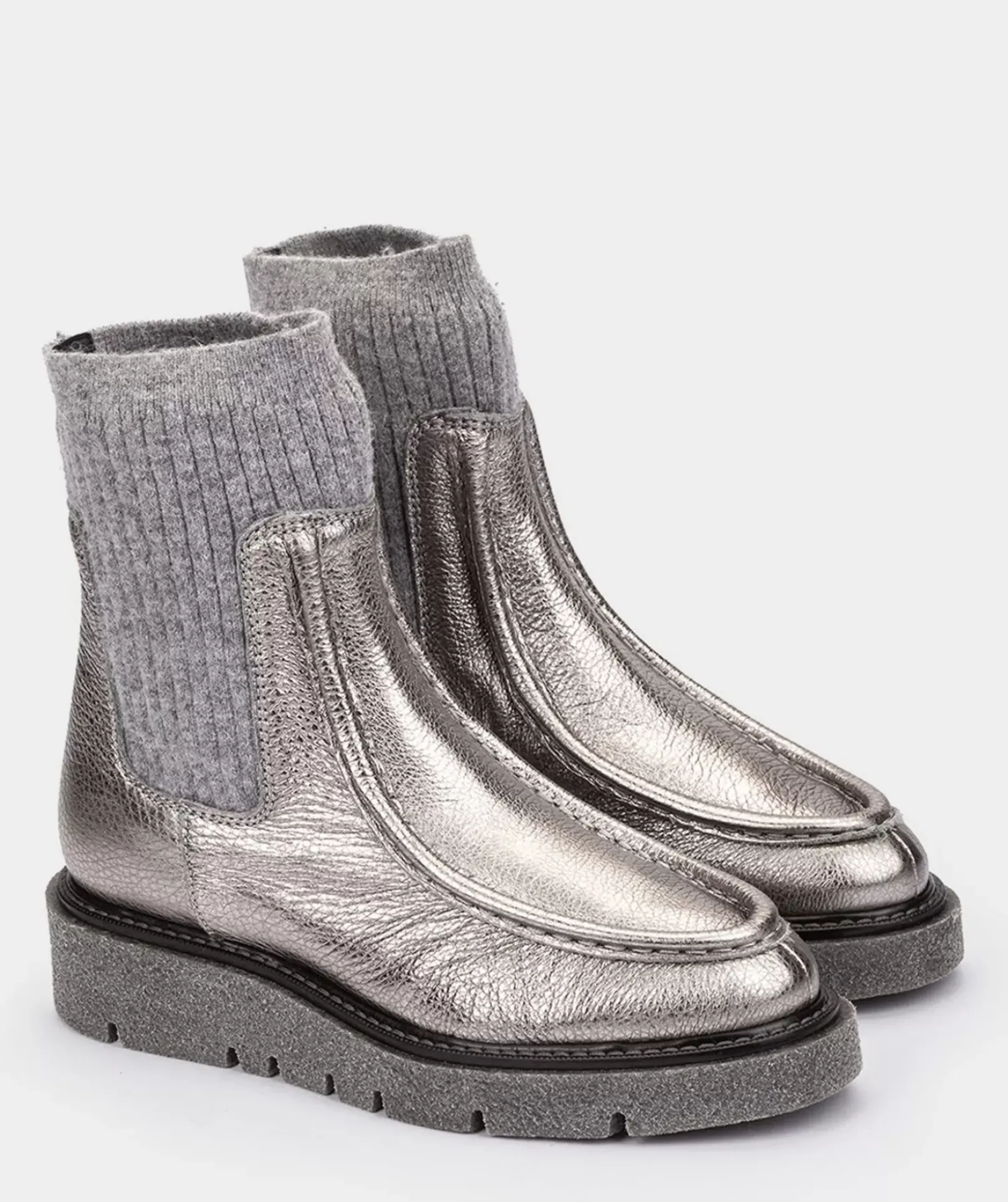 Chaussure Pedro Miralles Bottines En Cuir Metallise Argente Nucleo Metal Peltro
