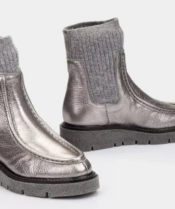 Chaussure Pedro Miralles Bottines En Cuir Metallise Argente Nucleo Metal Peltro