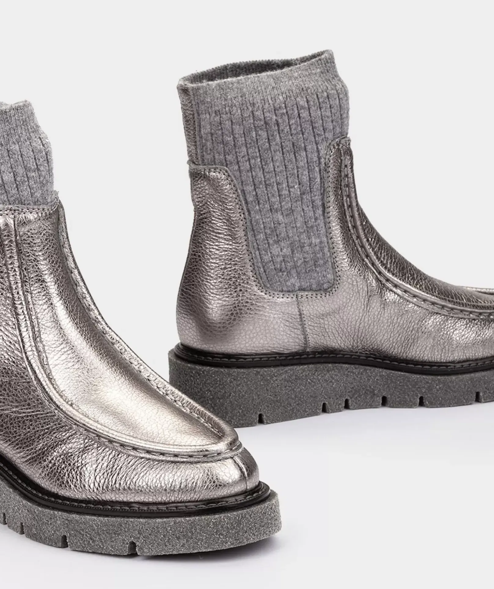 Chaussure Pedro Miralles Bottines En Cuir Metallise Argente Nucleo Metal Peltro