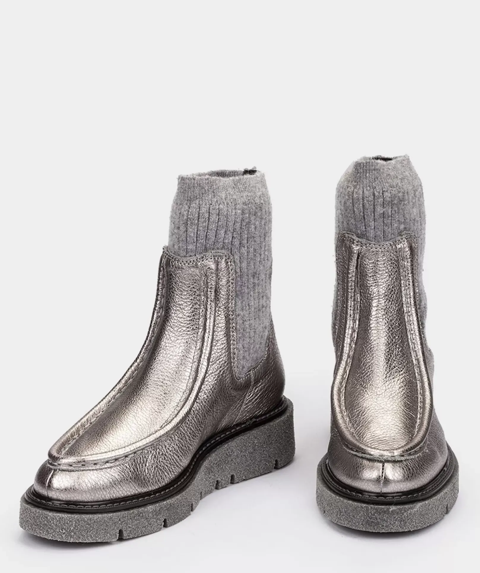 Chaussure Pedro Miralles Bottines En Cuir Metallise Argente Metal Viejo Acero