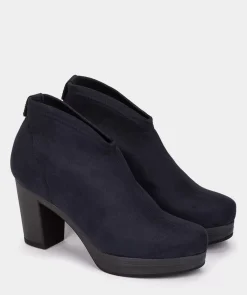 Chaussure Pedro Miralles Bottines En Cuir Vegan Elastique Effet Daim Bleu Marine Ante Strech Marino