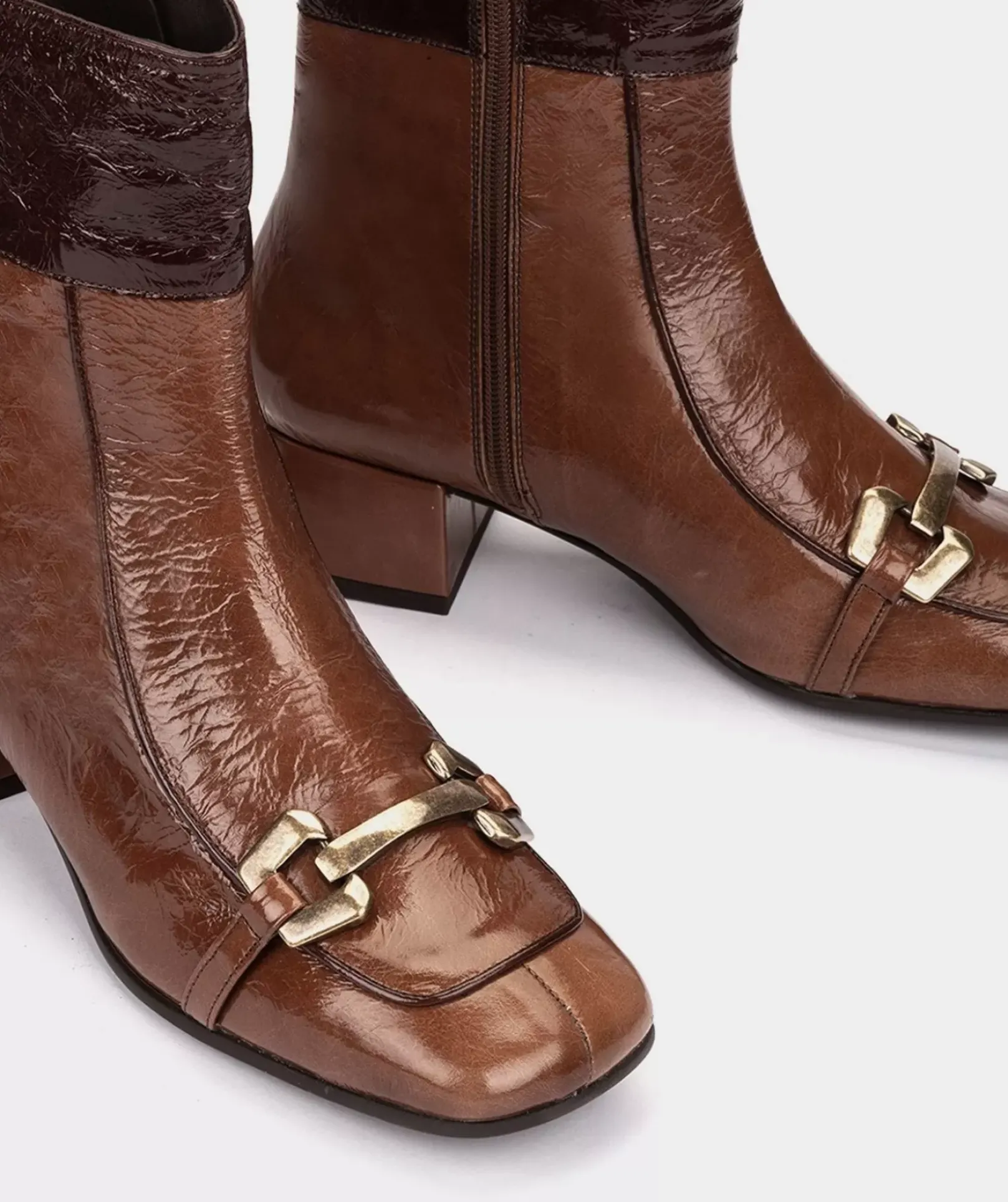 Chaussure Pedro Miralles Bottines En Cuir Verni De Couleur Cuir Avec Passepoils Contrastes Venice Polisandro