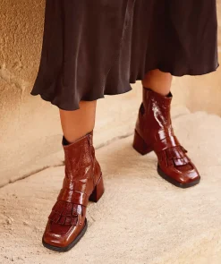 Chaussure Pedro Miralles Bottines En Cuir Verni Marron Venice Castagna