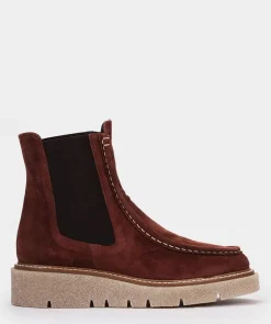 Chaussure Pedro Miralles Bottines En Daim Avec Cotes Elastiques En Rouge Velour Rust