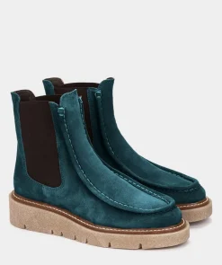 Chaussure Pedro Miralles Bottines En Daim Avec Cotes Elastiques En Vert Velour Petroleo