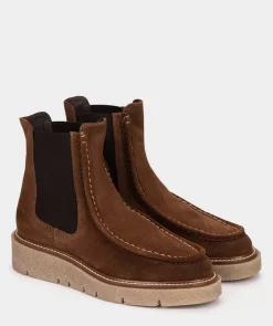 Chaussure Pedro Miralles Bottines En Daim Marron Avec Cotes Elastiques Velour Tabaco
