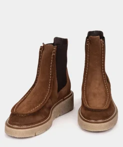 Chaussure Pedro Miralles Bottines En Daim Marron Avec Cotes Elastiques Velour Tabaco