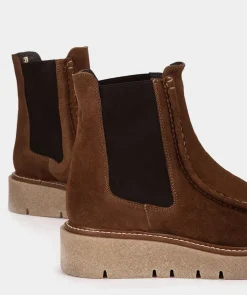 Chaussure Pedro Miralles Bottines En Daim Marron Avec Cotes Elastiques Velour Tabaco