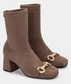 Chaussure Pedro Miralles Bottines En Tissu Elastique Effet Daim De Couleur Taupe Ante Strech Taupe