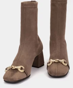 Chaussure Pedro Miralles Bottines En Tissu Elastique Effet Daim De Couleur Taupe Ante Strech Taupe