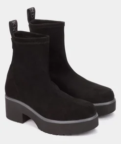 Chaussure Pedro Miralles Bottines En Tissu Extensible Effet Daim Noir Ante Strech Negro