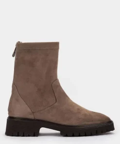 Chaussure Pedro Miralles Bottines En Tissu Extensible Taupe Avec Fermeture A Glissiere A L'Arriere Ante Strech Taupe