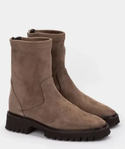 Chaussure Pedro Miralles Bottines En Tissu Extensible Taupe Avec Fermeture A Glissiere A L'Arriere Ante Strech Taupe