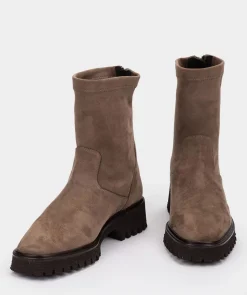 Chaussure Pedro Miralles Bottines En Tissu Extensible Taupe Avec Fermeture A Glissiere A L'Arriere Ante Strech Taupe