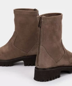 Chaussure Pedro Miralles Bottines En Tissu Extensible Taupe Avec Fermeture A Glissiere A L'Arriere Ante Strech Taupe