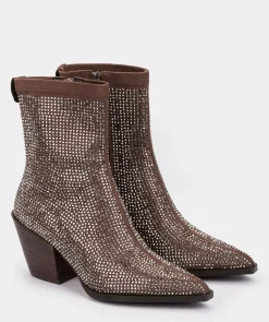 Chaussure Pedro Miralles Bottines En Tissu Marron Avec Strass Ante Strech Taupe