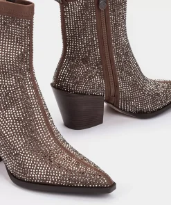 Chaussure Pedro Miralles Bottines En Tissu Marron Avec Strass Ante Strech Taupe