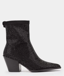 Chaussure Pedro Miralles Bottines En Tissu Noir Avec Strass Ante Strech Negro