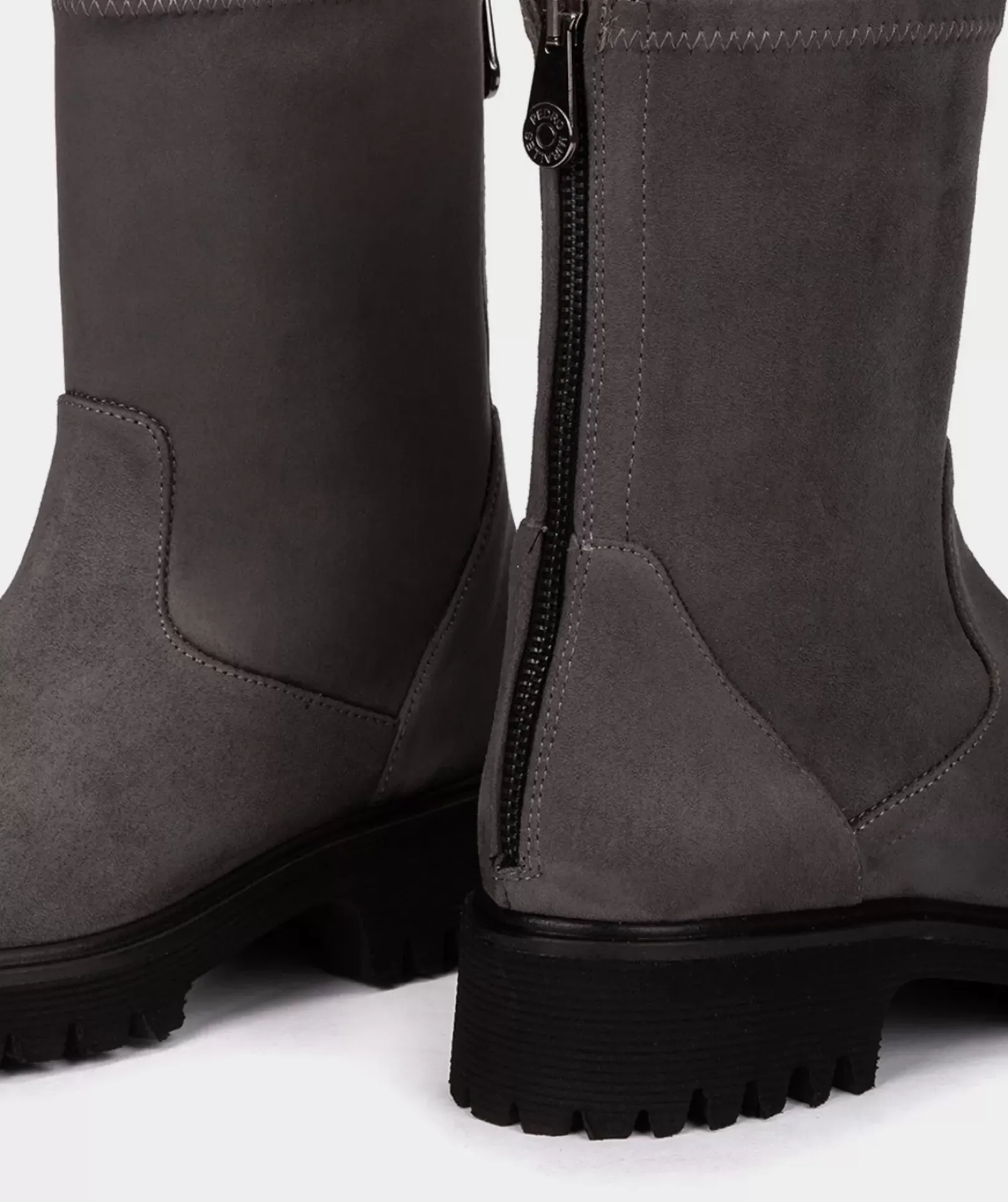 Chaussure Pedro Miralles Bottines Grises En Tissu Extensible Avec Fermeture A Glissiere A L'Arriere Ante Strech Asfalto