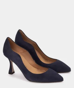 Chaussure Pedro Miralles Chaussures A Talons Avec Un Bout Pointu Fin, En Daim Bleu Marine. Amalfi Navy